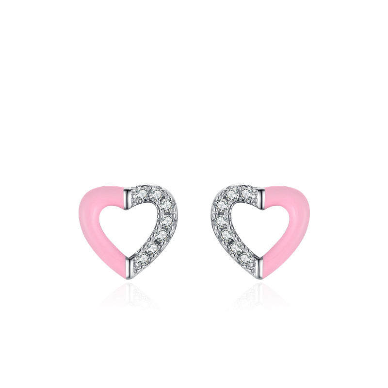Wholesale S925 Sterling Silver Micro Pavement Stitching Heart Bracelet Earrings Set OLY-BT-MoD010